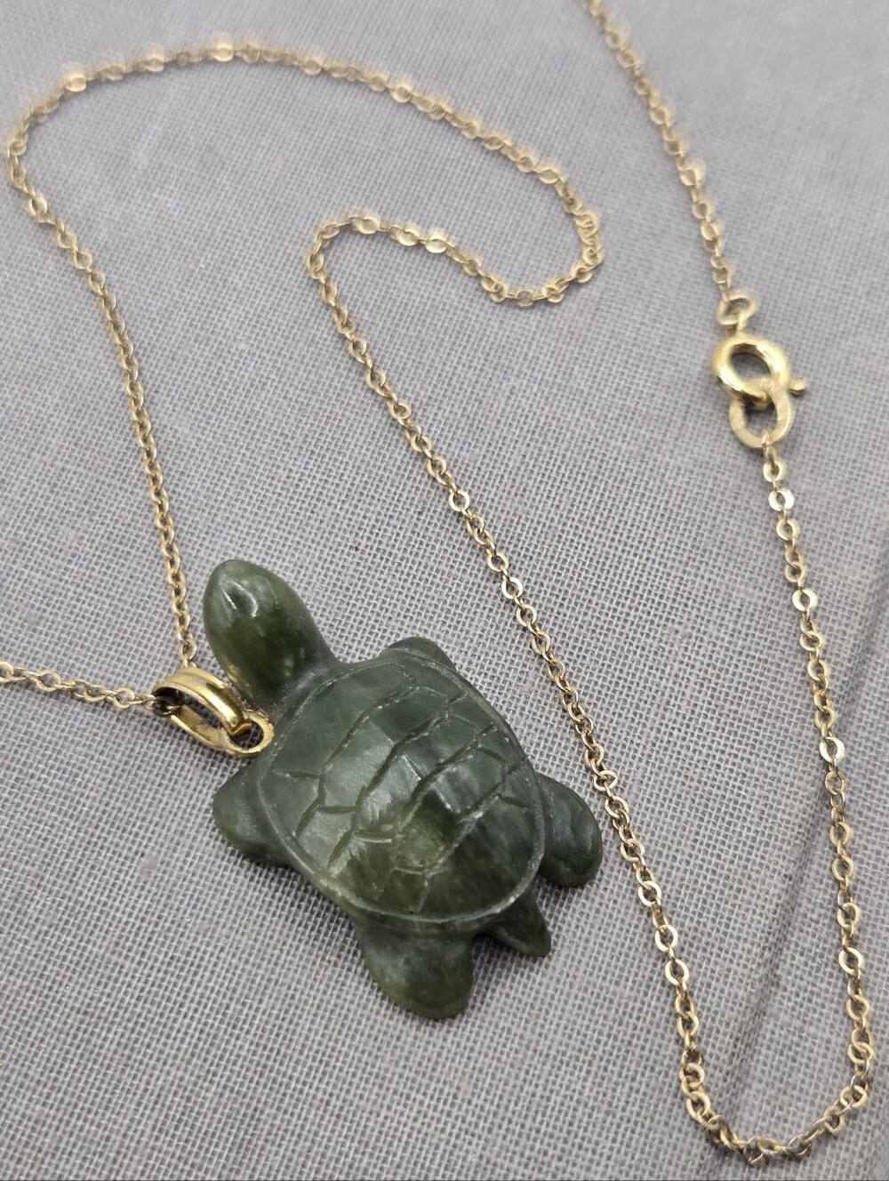 Gold Dainty Chain Jade Turtle KREMENTZ Necklace Pendant Gold Plated Brass 18"